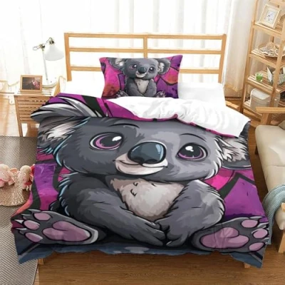 Image of CQHJAIFDG 3D Printed Duvet Cover Set Koala Microfiber Comforter with Zipper Closure Home Bedding Sets for Boys Girls Single（135x200cm）