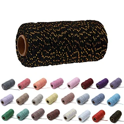 Image of 100 Yards/2 mm Coloured Cotton Rope Craft Knitting for Gift Wrapping Crafts (Gold and Black)