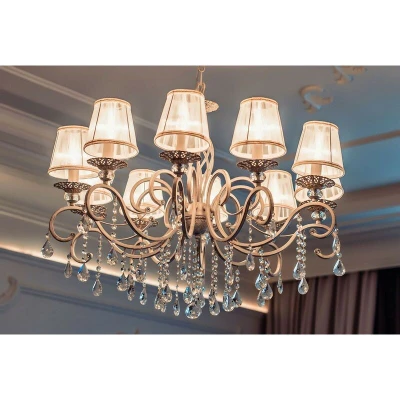 Image of Grace Chandelier White with Gold &amp; Crystal, 10 Light, E14