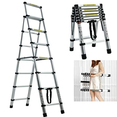 Image of 6+7 Step Ladder Aluminium Lightweight Heavy Duty Tall Stepladder 150kg/330lbs Capacity Anti Slip Safety EN131 Standard