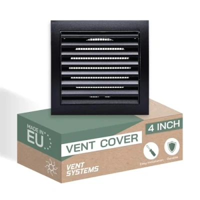 Image of Vent Systems Ø100 mm / 4&quot; Inch Anthracite Air Plastic Cover Louvered Outdoor Opening Flap Built in Pest Guard Screen HVAC for Home Improvement