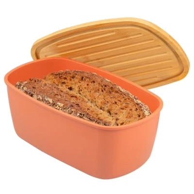 Image of bremermann Oval Bread Bin with Bamboo Lid, Box Chopping Board, (terracotta)