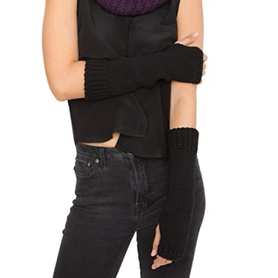 Image of Merino Knitted Long Fingerless Gloves Black(Size: One Size)