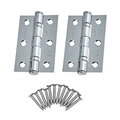 Image of Door Hinges 3 Inch / 76mm Ball Bearing 1 Pair Pack [2 &amp; Screws] Polished Chrome