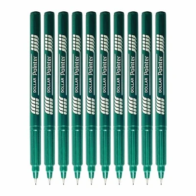 Image of DOLLAR FineLINE Fineliner Pens, GREEN, Fine Point (0.3mm), Pack of 10, Ideal for Writing Drawing Sketching Colouring Drafting Calligraphy Marking