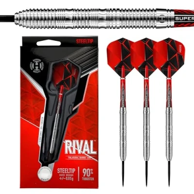Image of Harrows Rival 90% Tungsten Barrel Steel Tip Darts Set 21g, 22g, 23g, 24g, 25g &amp; 26g Includes Trilateral Grip, Red Supergrip Ignite Midi Shafts Micron Prime Flights (23g)