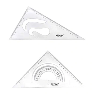 Image of Artway Plastic Set Square Pack (2) 45 &amp; 60 degree angles