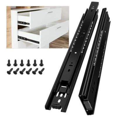 Image of AOLISHENG Drawer Runners Cabinet Slides 350mm 45kg Load Capacity Heavy Duty Kitchen Draw Full Extension Ball Bearing Sliders Replacement Rails Side Mount, Black 1 Pair