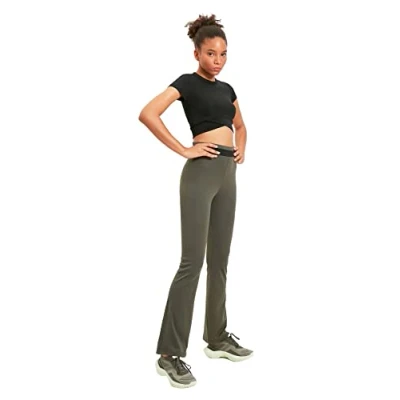 Image of Trendyol Women Sportswear Normal Waist Wide Leg Straight Tracksuit Bottoms Khaki
