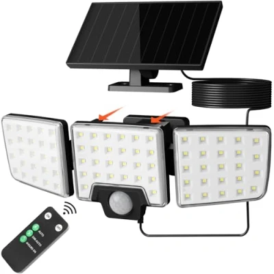 Image of Lepro Solar Security Lights Outdoor Motion Sensor, 2 in 1 Separated and Integrated Remote Control IP65 Waterproof with 3 Light Modes, Heads Floodlight for Garden Yard