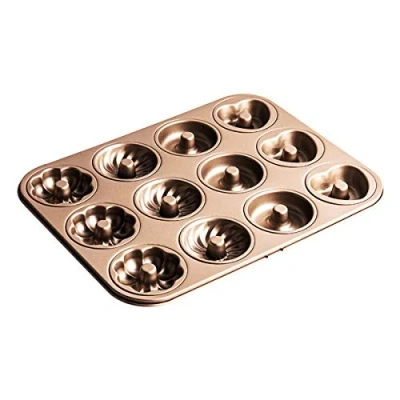 Image of Doughnut Mould Tin Non Stick Carbon Steel Baking Tray for Donut Cake Biscuit Bagel Muffin 12 Holes 4 Patterns