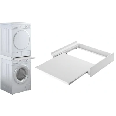 Image of RICOO Washing Machine Stacking Kits, WM6053, Universal Tumble Dryer and Washer Frame with Extending Shelf, Suitable for 60.6 cm Width Maximum 60 kg Weight, Made of Premium Aluminium Wood Chip