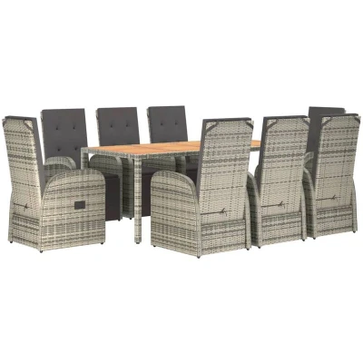 Image of vidaXL 9 Piece Garden Dining Set Grey Poly Rattan&amp;Solid Wood Acacia