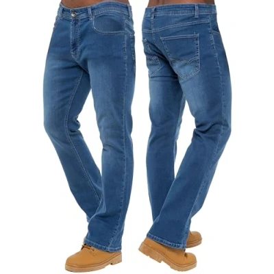Image of 989Zé ENZO Mens Stretch Bootcut Jeans Casual Classic Retro Denim Wide Leg Flared Pants Trousers EZ401 Light Blue 40W / 30L