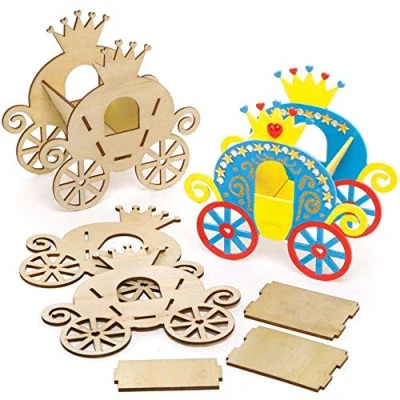 Image of Baker Ross FE291 Princess Carriage Woodcraft Kits Pack of 4, Wooden Crafts for Children to Decorate and Display, Kids Educational Activity