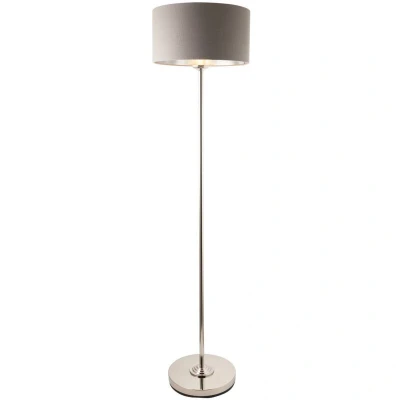 Image of Highclere Floor Lamp with Shade Bright Nickel Plate, Charcoal Fabric, 1x E27