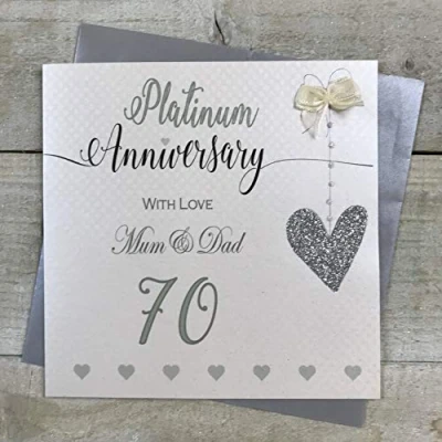 Image of Mum &amp; Dad 70th Platinum Wedding Anniversary Handmade Card Love Lines by WHITE COTTON CARDS LLA70MD, 16cm x