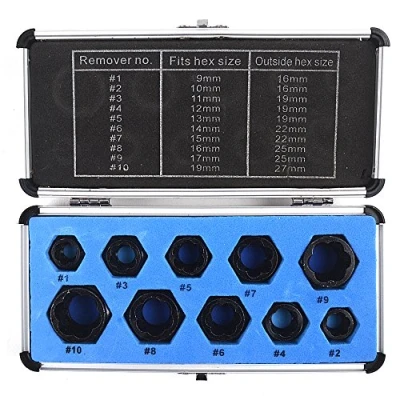 Image of Ruilasago Damaged Broken Nut 3/8&quot; Bolt Screw Remover Extractor Set 9 19mm Puller Bit Removal Kit 10PCS