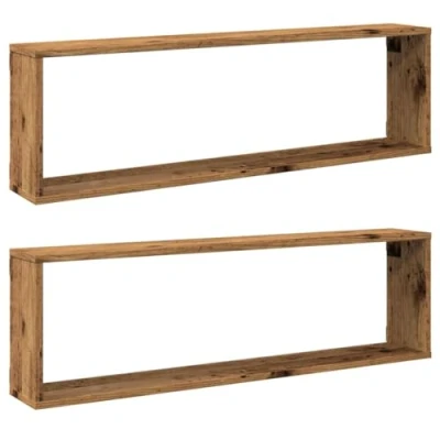 Image of vidaXL Wall Cube Shelves Storage Floating Shelf 2 pcs Old Wood Engineered