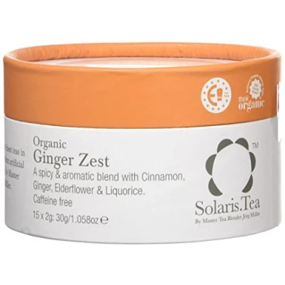 Image of Solaris Tea Organic Ginger Zest 100% Whole Leaf Certified Vegan 15 x 2g Biodegradable Pyramid Teabags, (1 30 g)