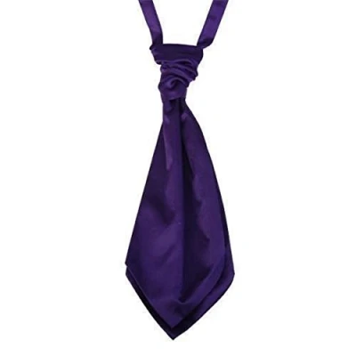Image of Kids Boy Children Satin Wedding Ruche Cravat Tie Party Event (Dark purple)