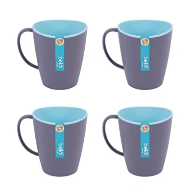 Image of YöL Set of 4 Two Tone Plastic Mugs Reusable Camping Summer Party BBQ Tea Coffee Cups Caravan Mug