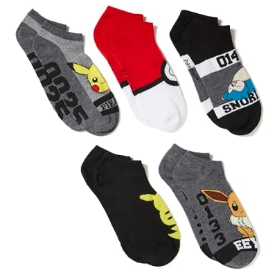 Image of Pokemon Men&#039;s 5 Pack No Show Socks Casual, Grey Dark Assorted, 9 13 UK