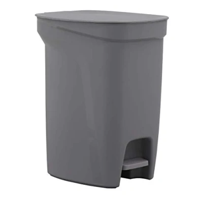 Image of Tramontina 10 Litre Kitchen Bathroom Bedroom Rubbish and Waste Recycling Bin with Pedal Lid, Plastic, 26 cm Length x 21 Width 32.5 Height, Grey, ‎92852421