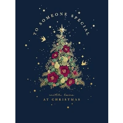 Image of Paperlink &#039;To Someone Special&#039; Christmas Card Stunning Tree Design Reflections Collection Gold Foil Finish, White, blue, brown, red, gold, 155 x 205 mm