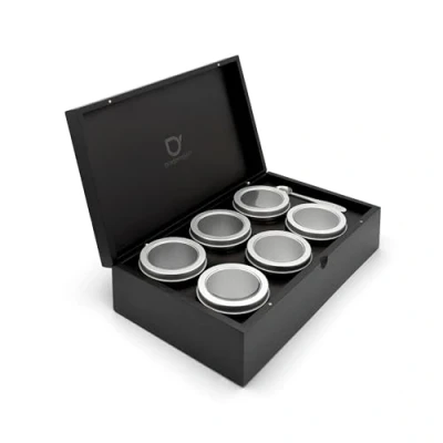 Image of Bredemeijer Large Black Wooden Tea Bag Box 35.5 x 20.8 cm without Window with 6 Tins for Loose &amp; Measuring Spoons,