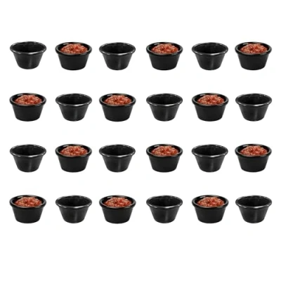 Image of Chabrias Pack of 24 Plain Traditional Melamine Ramekins Condiment Pots, Sauce Ramekins, Dip Bowls, Tough Plastic Made in England (Black 1.5oz)