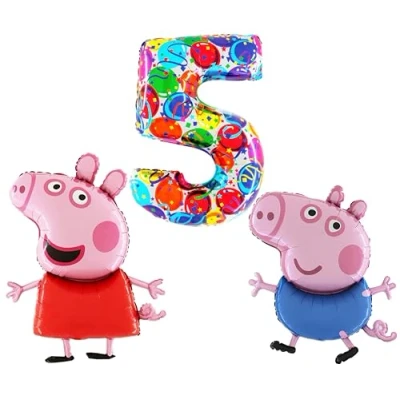 Image of Toyland® Peppa &amp; George Pig Foil Balloon Pack 2 x 37&quot; Character Shape Balloons 1 40&quot; Number Kids Party Decorations