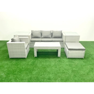 Image of Outdoor Rattan Garden Furniture Set with Grey Cushions Luxury 5 Seater Chair and Coffee Table For Conservatory,Patio Fimous