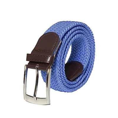 Image of 989Zé ENZO Mens Stretch Belts Ladies Elasticated Woven Adjustable Braided Metal Buckle Belt (Light Blue, XL)