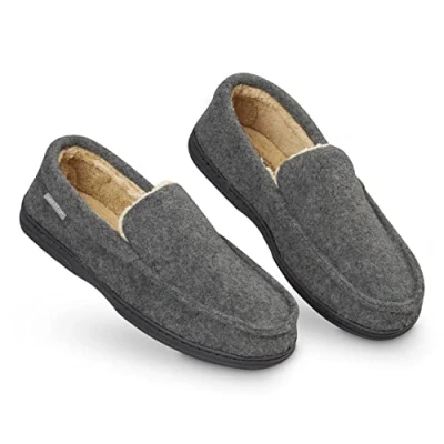 Image of DUNLOP Moccasins Slippers Men Loafers Faux Fur Rubber Sole Memory Foam House Indoor Shoes Gifts For (Charcoal, 7 UK)