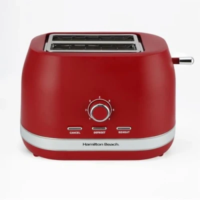 Image of Hamilton Beach Ella 2 Slice Toaster, Wide Slots, 7 Variable Browning Levels, Defrost, Cancel &amp; Reheat Settings, Removable Crumb Tray, Integrated Cord Storage, 800W HBT1322MR, Matte Red