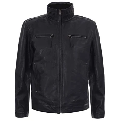 Image of Infinity Leather Mens Classic Biker Jacket Caracas Black Size 4XL