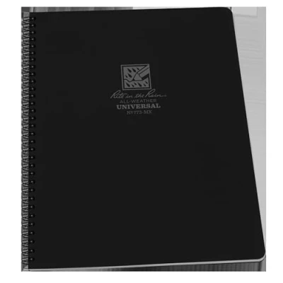 Image of Rite In The Rain Waterproof Paper Side Spiral Notepad Black Polydura Cover 84 Pages 42 Sheets Imperial and Metric Rulers, 4 ⅝ x 7 Inch