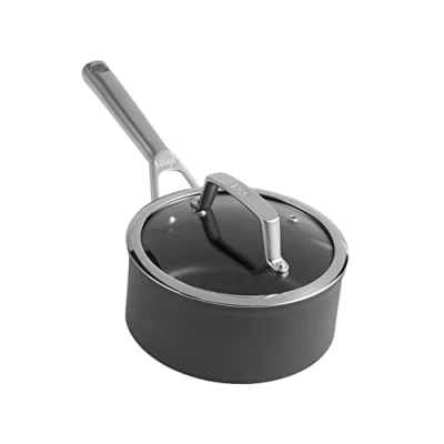 Image of Ninja ZEROSTICK Premium Cookware 16cm Saucepan with Glass Lid, Long Lasting, Non Stick, Hard Anodised Aluminium, Induction Compatible, Dishwasher Safe and Oven to 260C, Grey C30216UK
