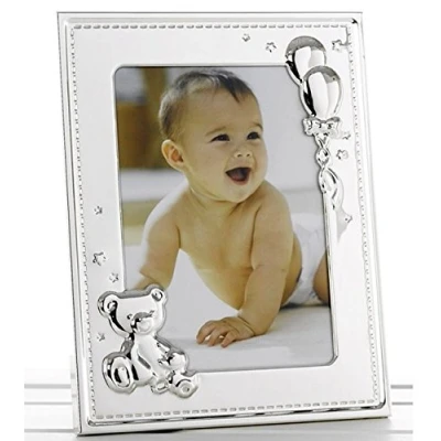 Image of New Baby Silver Photo Frame with Teddy and Balloons for 5&quot; x 7&quot; 51357