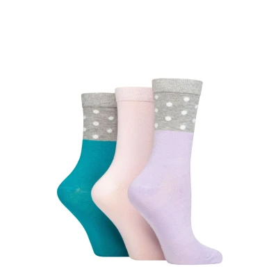 Image of Women&#039;s 3 Pair SOCKSHOP Wildfeet Patterned Bamboo Socks Spots Purple / Pink Teal 4 8