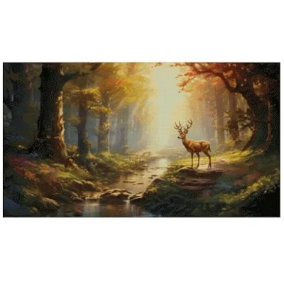 Image of Deer by Creek Super Big Cross Stitch kit, 400x220 Stitch, 72x40cm, 14ct, Cotton Landscape Counted Kits