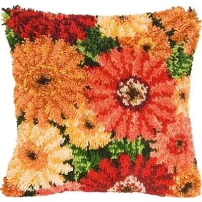 Image of ZFFLYH Latch Hook Kits DIY Throw Pillow Cover Sofa Cushion Embroidery Craft Kit for Adults And Beginners Pattern Printed Canvas Creativity Crochet Gift 17X17 Inch,Flower