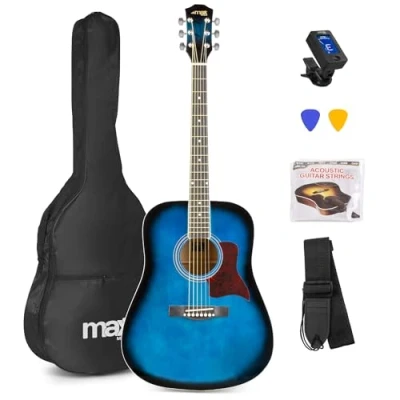 Image of MAX SoloJam Blue Starter Acoustic Guitar Package Beginner Guitars with Kit, 6 Months Lessons, Tuner, Strap, Picks, Stand Ideal for New Players