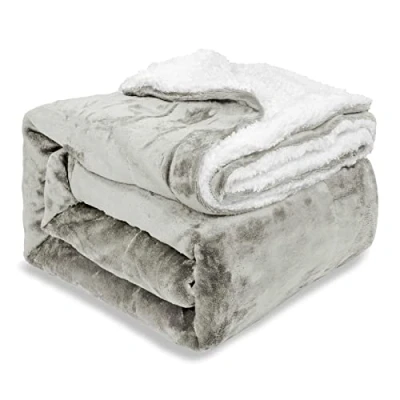 Image of EHC Sherpa Flannel Fleece Throw Blanket Fluffy Soft Thick Microfiber Solid Warm Blankets for Bed and Couch, Light Grey, Double, 150 cm x 200