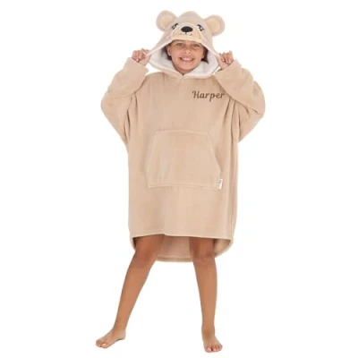 Image of PyjamaPlanet Personalised Girls Boys Oversized Hoodie Teddy Bear Hoody (Teddy, One Size)