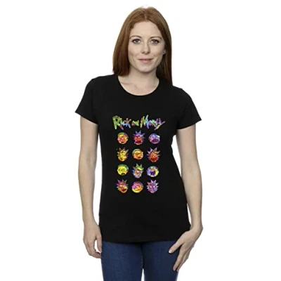 Image of Absolute Cult Rick and Morty Women&#039;s Tie Dye Faces T Shirt Black Small