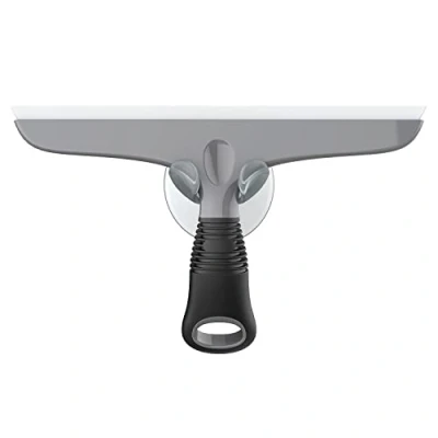 Image of MR.SIGA Multi Purpose Silicon Squeegee for Window, Glass, Shower Door, Car Windshield, Heavy Duty Window Scrubber, Includes Suction Hook, 10 inch, Grey &amp; Black, 1 Pack