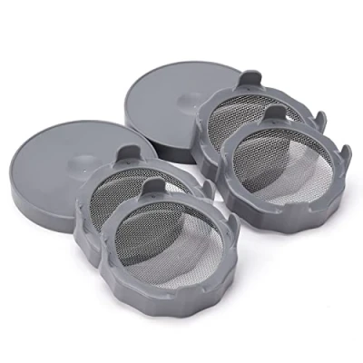 Image of BestAlice 6 Pack Sprouting Lids, Jar Strainer Lid with Stainless Steel Screen for 86mm Wide Mouth Mason Jars, Germination Kit Sprout Maker