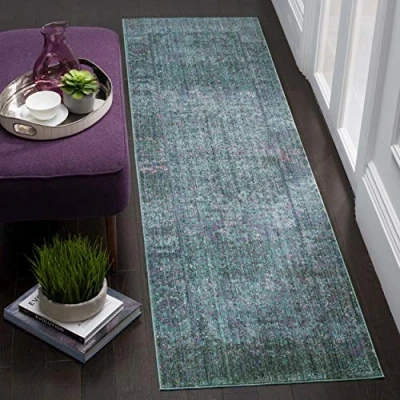 Image of SAFAVIEH Metro Mod Rug for Living Room, Dining Bedroom Mystique Collection, Short Pile, in Purple and Multi, 69 X 244 cm